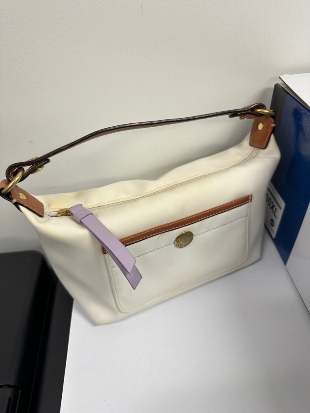 COACH White Satchel Small Baguette Handbag w Leather Handle 3*5*8